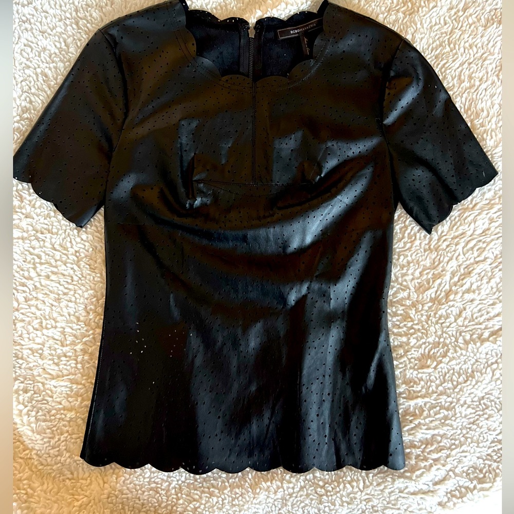 BCBGMAXAZRIA faux leather top.